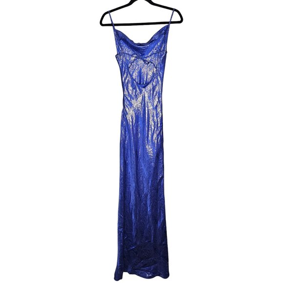 Rat & Boa Sapphire Metallic Snake Print Cowl Neck Slip Maxi Dress - Picture 9 of 16